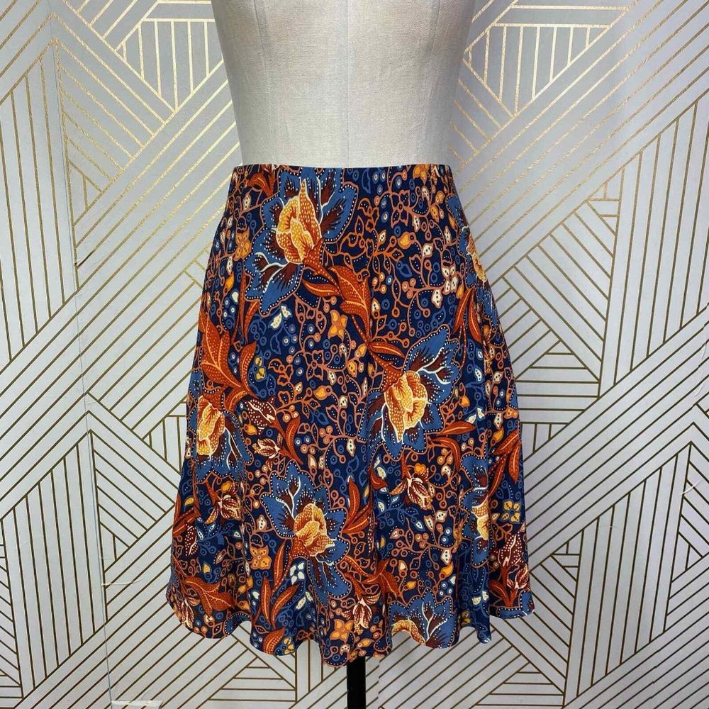 Anthropologie Sisters Gulassa Caterina Mini Skirt Floral Orange Blue Size L